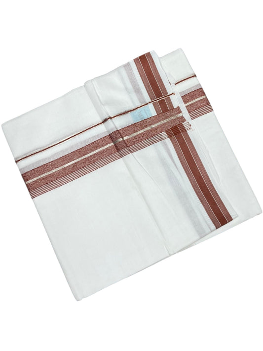 Southloom Kerala Pure White Cotton Double Mundu with Silver Line & Brick Red Border (South Indian Dhoti)