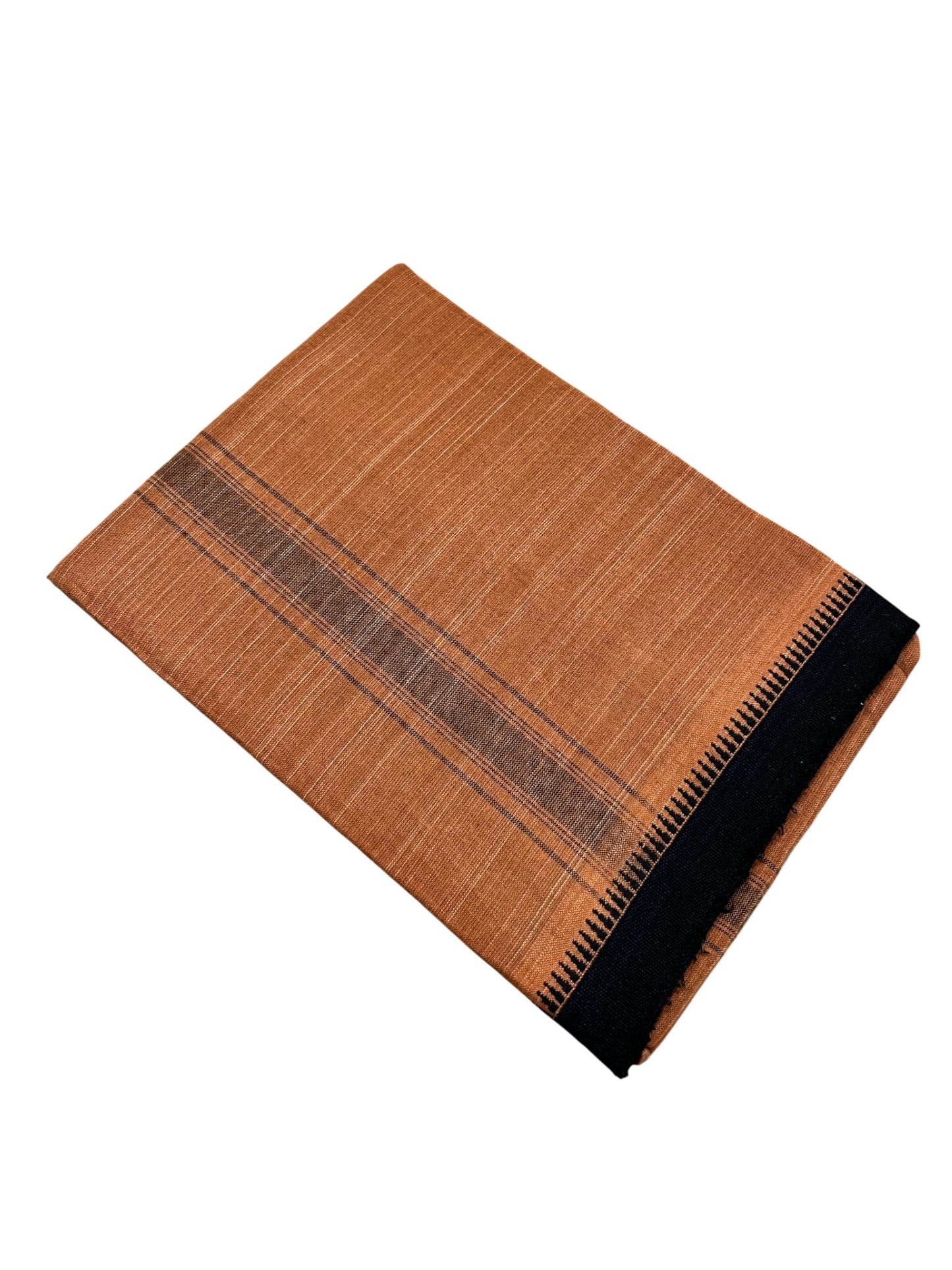 Southloom Saffron (Kaavi) Black Printed Single Mundu / Lungi (South Indian Kerala Dhoti)