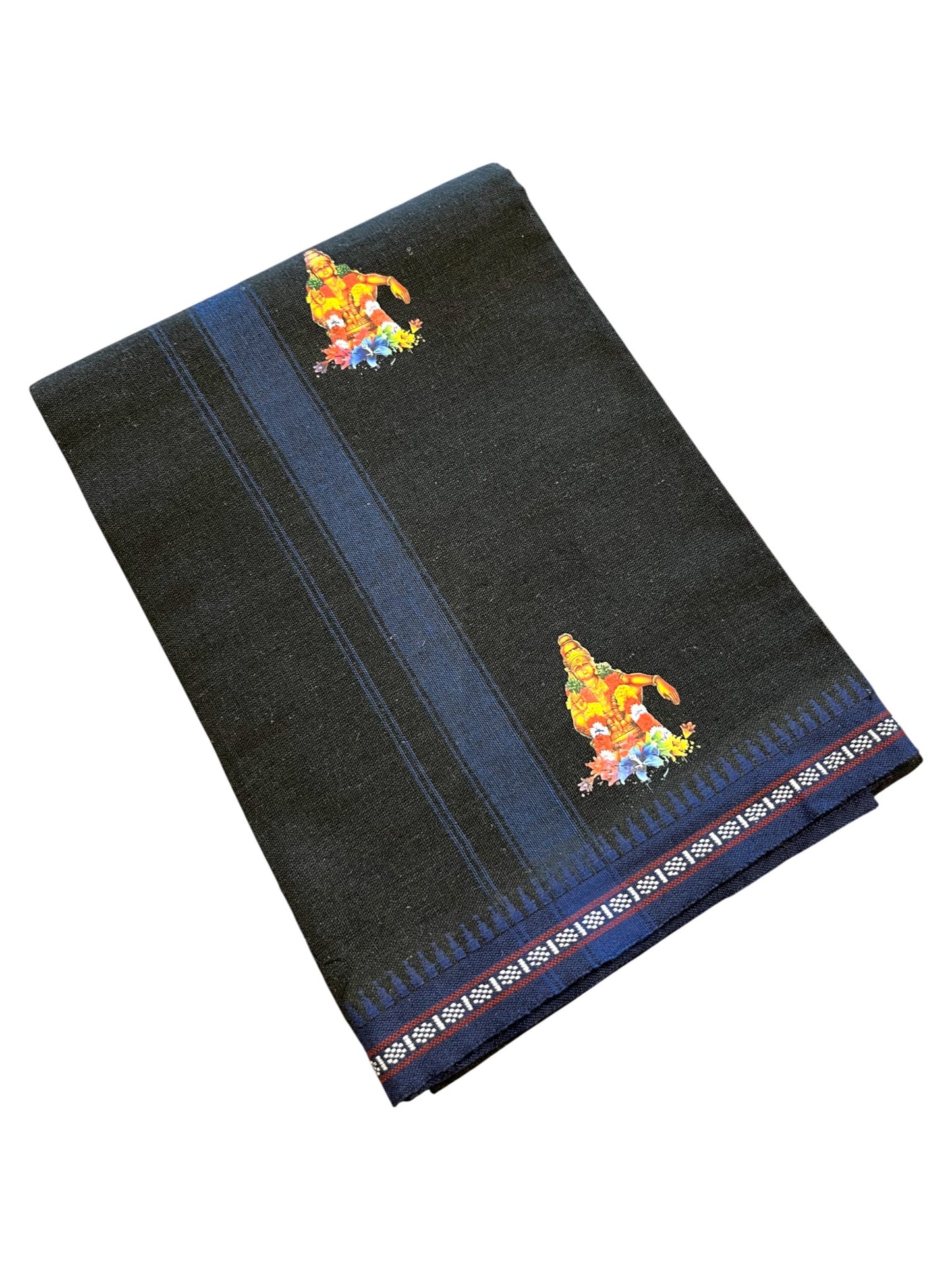 Southloom Black Printed Ayyapan Single Mundu / Otta Mundu  (South Indian Kerala Dhoti)