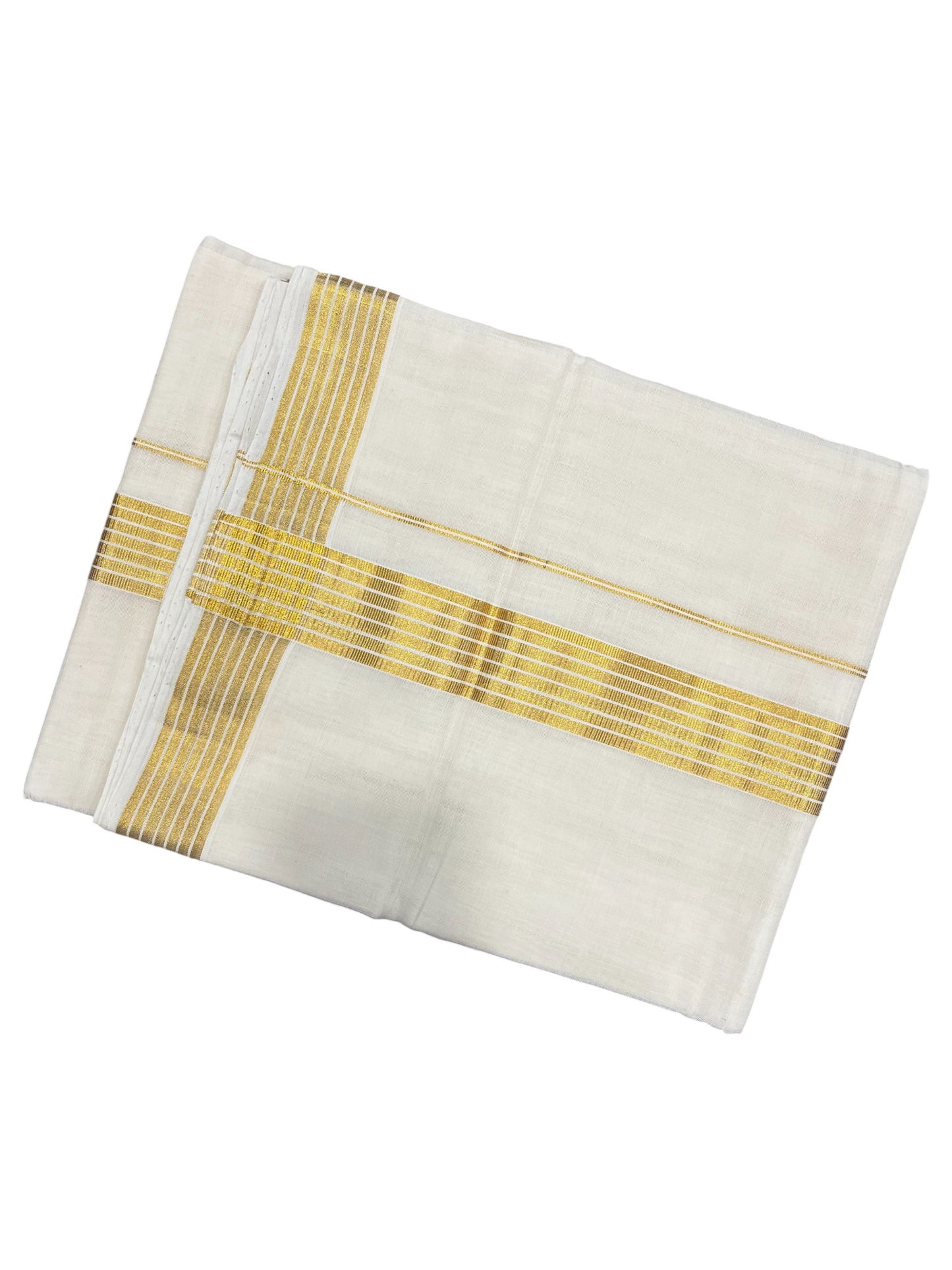 Southloom Premium Handloom Cotton Double Mundu with Gold Kasavu Border
