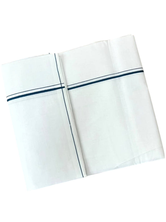 Southloom Pure White Cotton Single Mundu with Peacock Green Border (South Indian Kerala Dhoti)