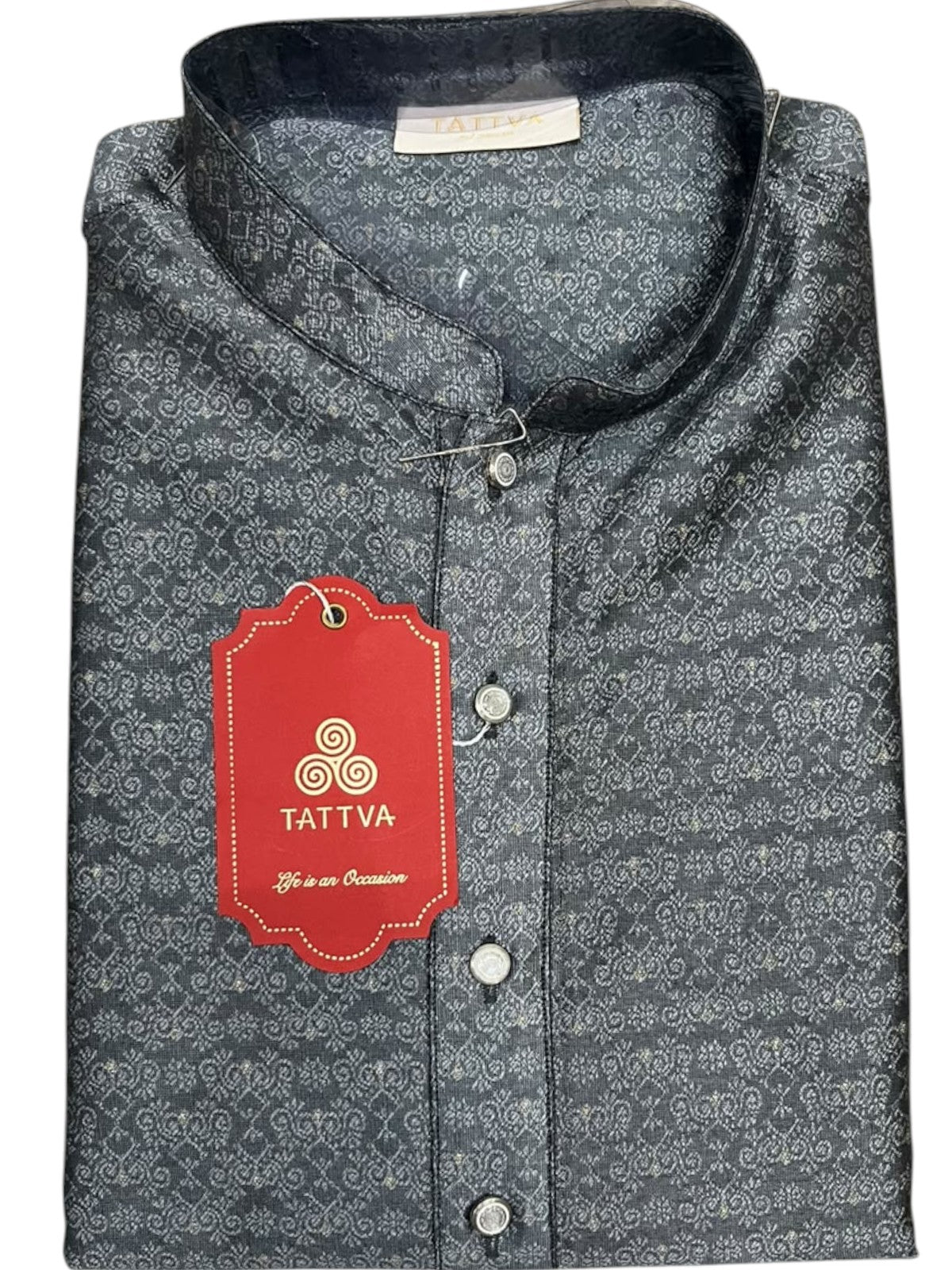 Southloom Gray Woven Patterns Semi Silk Long Kurta for Men SL591