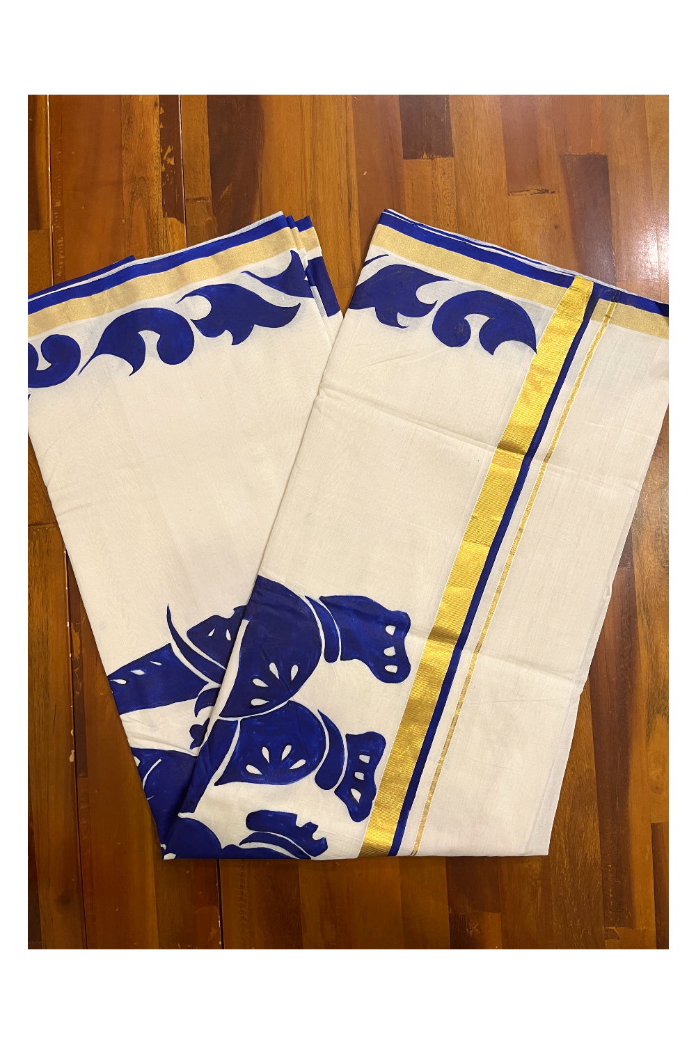 Southloom Premium Balaramapuram Handloom Cotton Saree with Hand Painted Rajasthani Style Elephants