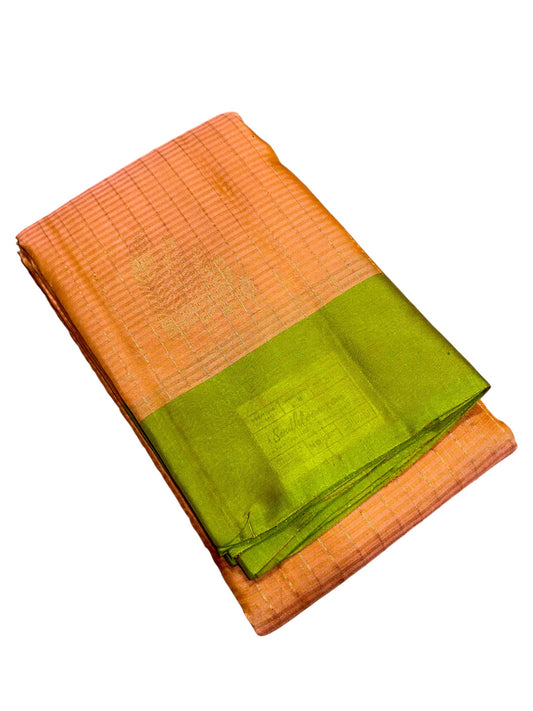 Southloom Pure Handloom Kanchipuram Silk Saree with Butta Work (Orange & Green)