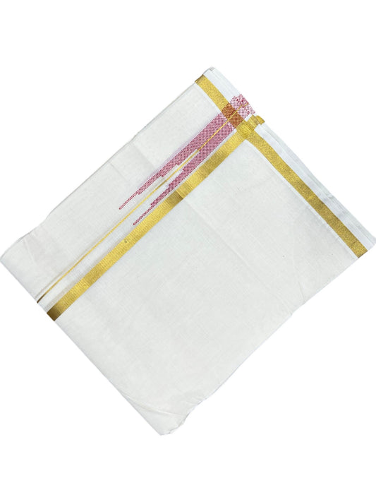 Southloom Kerala Pure Cotton Double Mundu with Gold Kasavu and Red Chuttikara Border with (South Indian Dhoti)