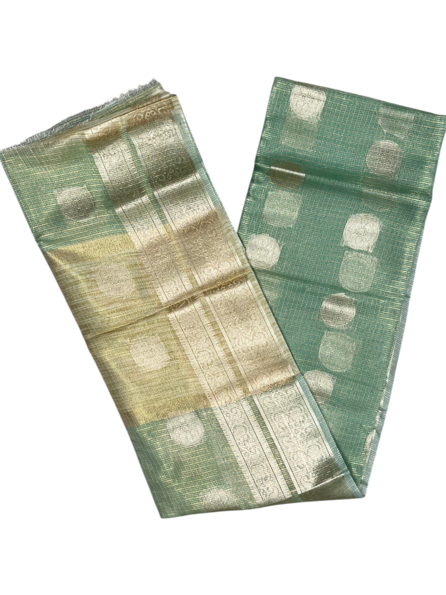 Southloom Tissue Silk Saree with Woven Work on Body and Borders Green