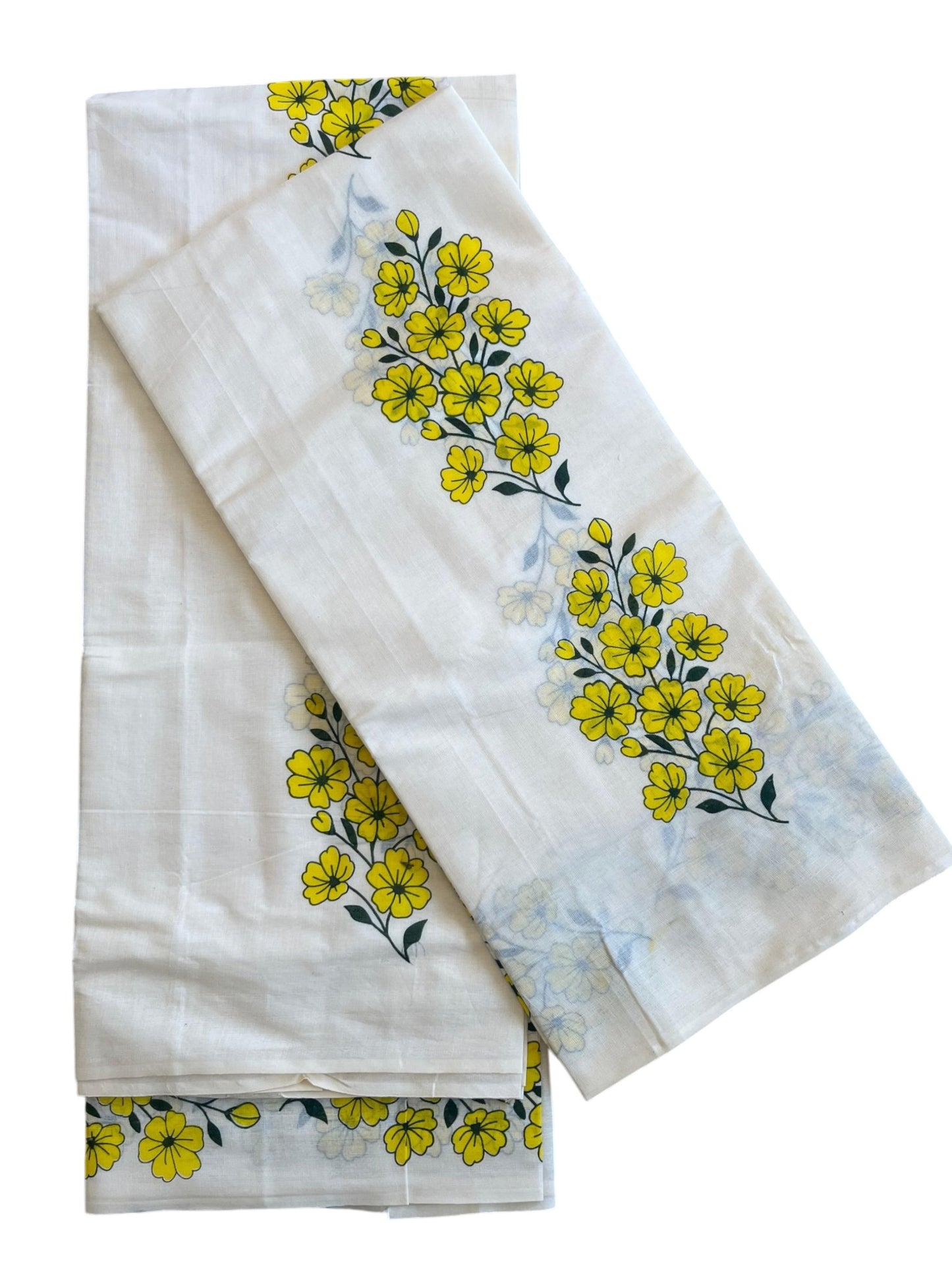 Southloom Pure Cotton Kerala Single Set Mundu (Mundum Neriyathum) with Kanikonna Print 2.80 Mtrs SL285
