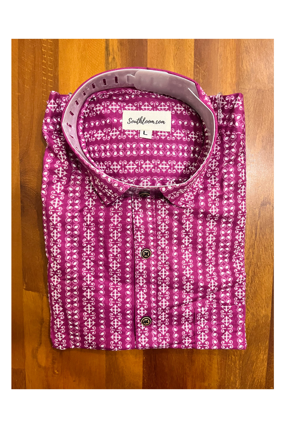 Southloom Jaipur Cotton Hand Block Printed Magenta Shirt (Full Sleeves)