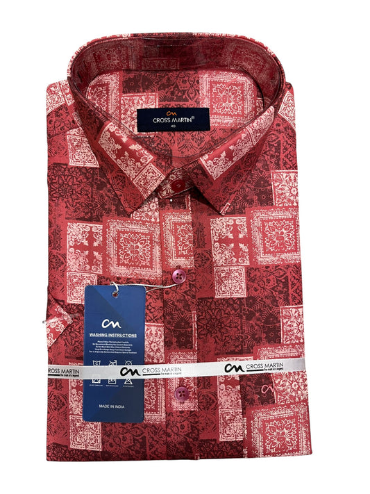 Southloom Pure Cotton Peach Printed Shirt (40 HS)