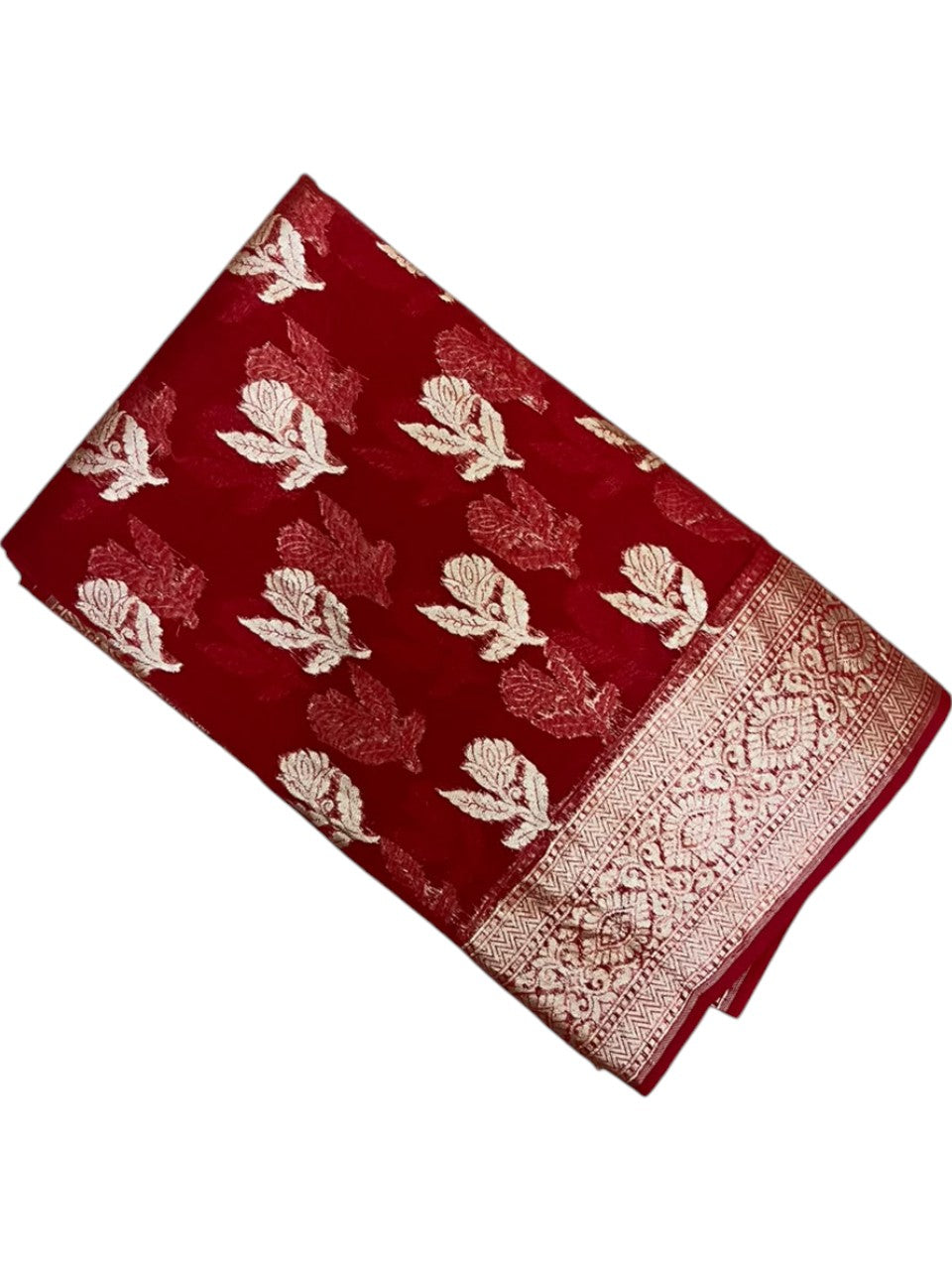 Southloom Cotton Banarasi Silk Saree with Woven Work on Body and Borders (Red)