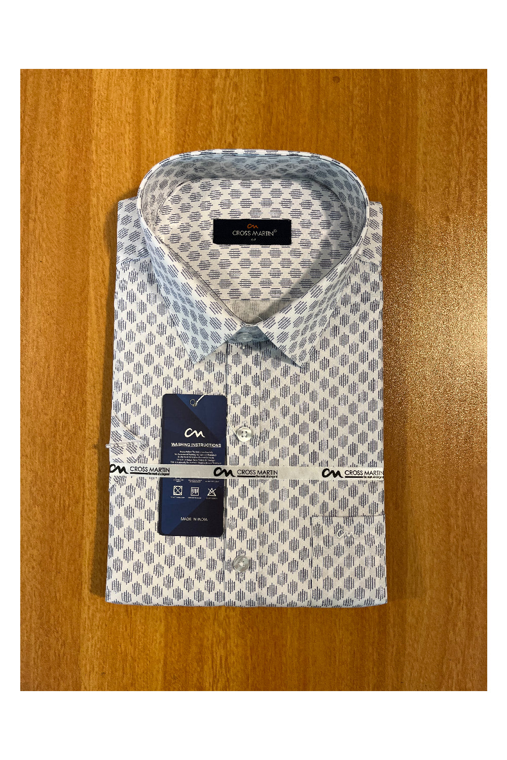 Pure Cotton White Shirt with Blue Prints (44 HS)