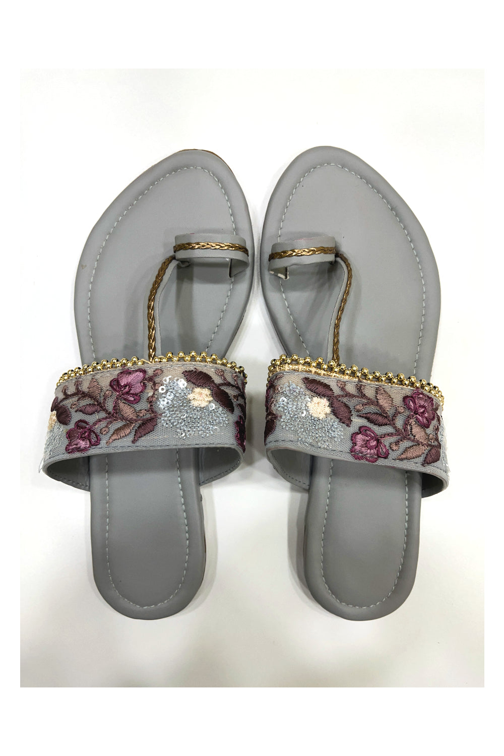 Southloom Jaipur Handmade Embroidered Grey Sandals