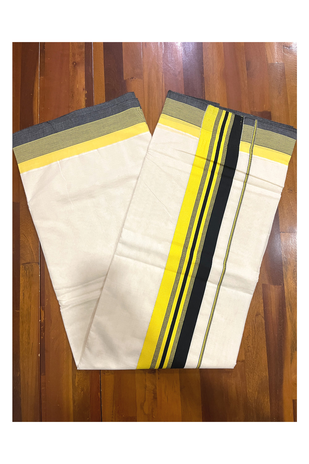 Pure Cotton Kerala Saree with Plain Black and Yellow Border