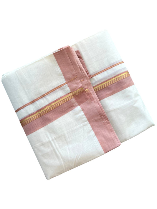 Southloom Pure Cotton Mundu with Golden Lines and Peach Border (South Indian Kerala Dhoti)