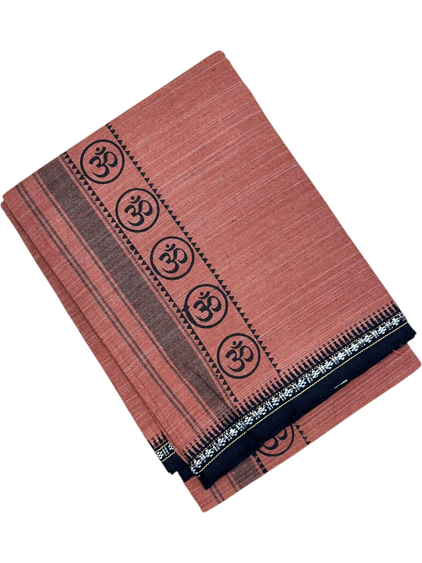 Southloom Saffron (Kaavi) Black Printed Single Mundu / Lungi (South Indian Kerala Dhoti) SL319