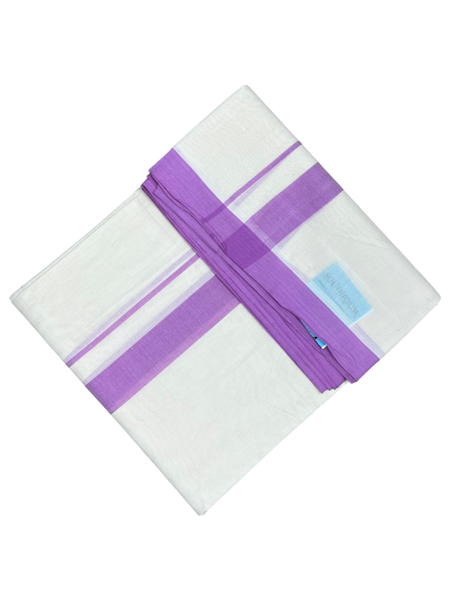 Southloom Kerala Pure Cotton Double Mundu with Lavander Border (South Indian Kerala Dhoti)