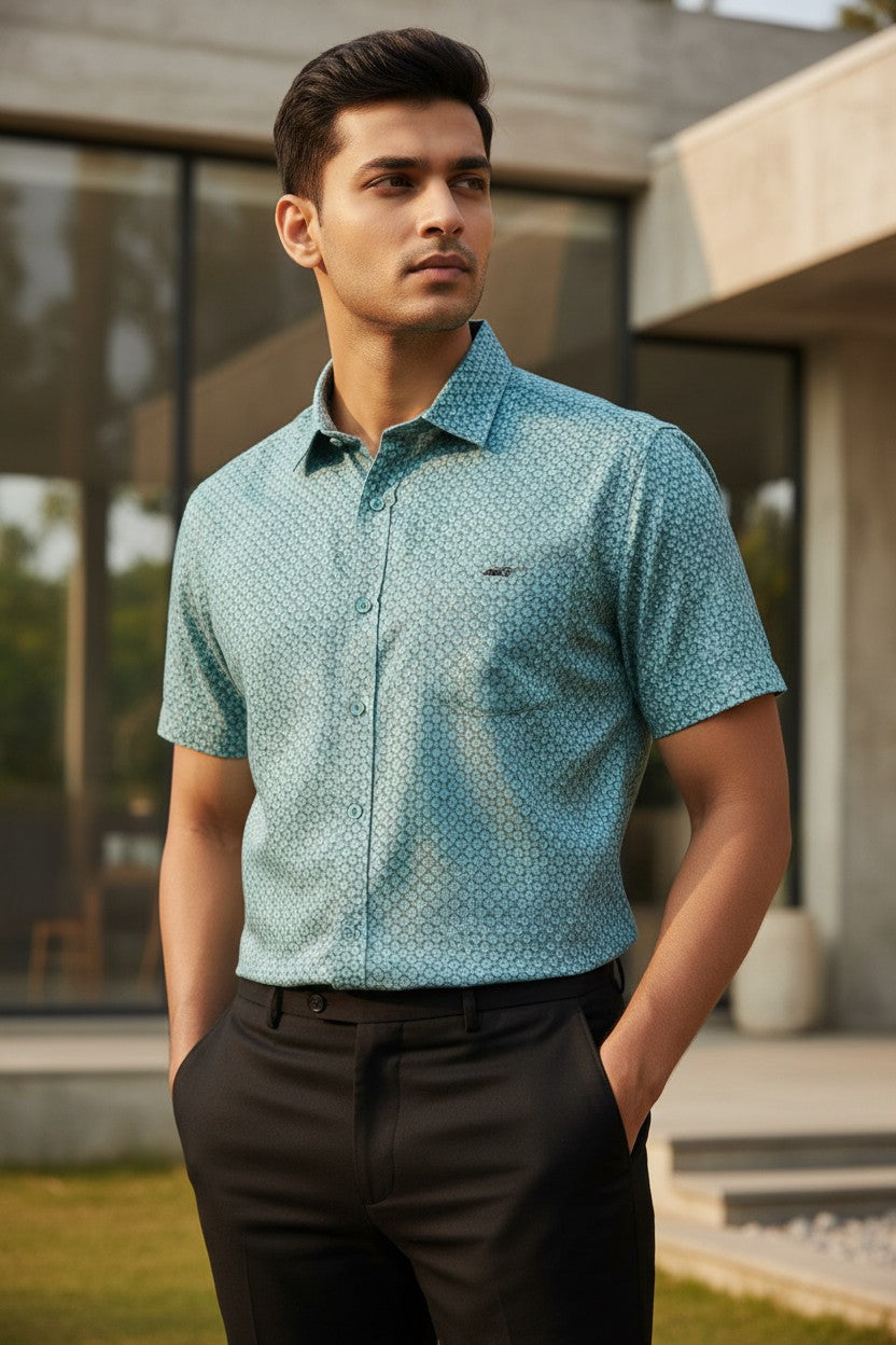 Southloom Pure Cotton Green Printed  Shirt SLSHIRT 44 HS