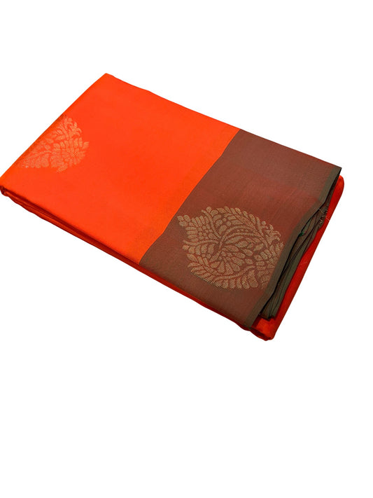 Southloom Pure Handloom Kanchipuram Silk Saree with Butta Work (Orange & Green)