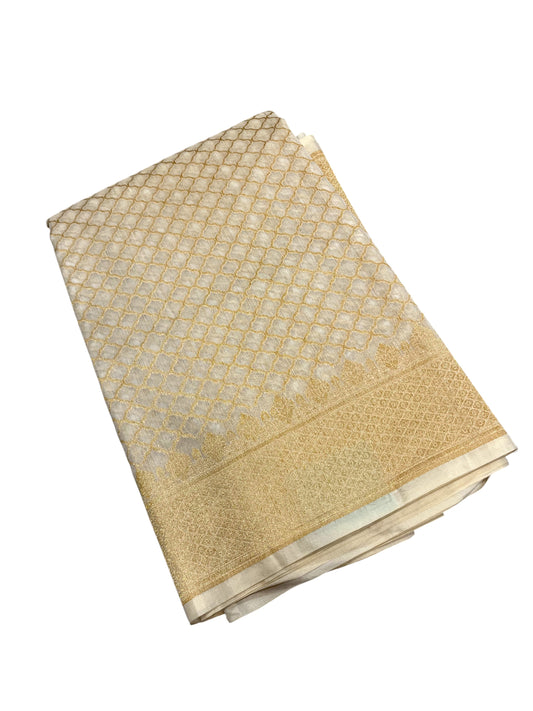 Southloom Cotton Banarasi Silk Saree with Woven Work on Body and Borders(Beige)