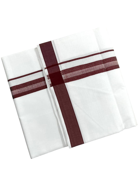 Southloom Pure White Cotton Mundu with Maroon Border (South Indian Kerala Dhoti)