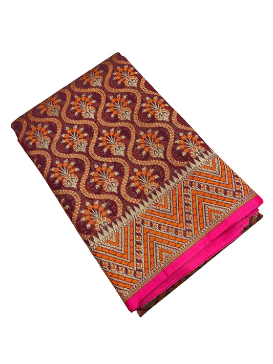 Southloom Cotton Banarasi Silk Saree with Woven Work on Body and Borders (Orange & Magenta)