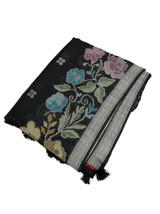 Southloom Banarasi Silk Saree with Woven Work on Body and Borders (Black & Maroon)