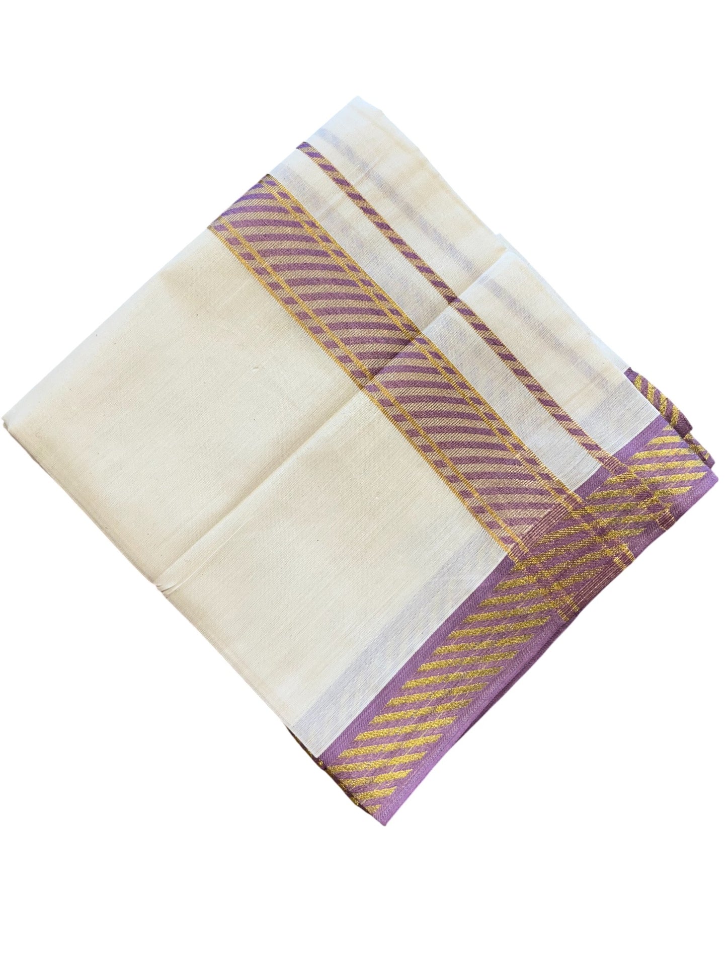 Southloom Off White Cotton Single Mundu with Ksavu and Kara Pink Border (South Indian Dhoti)