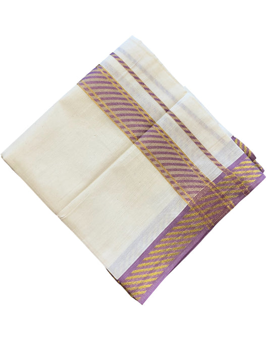 Southloom Off White Cotton Single Mundu with Ksavu and Kara Pink Border (South Indian Dhoti)