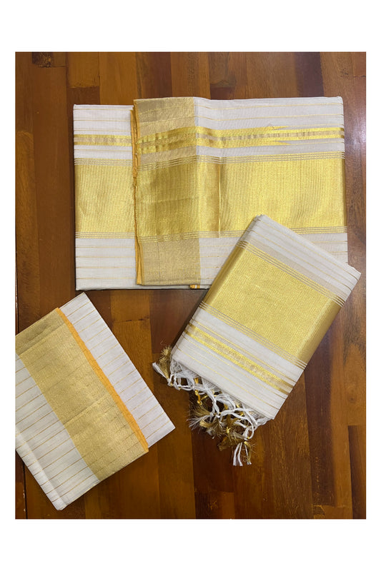 Southloom Super Premium Balaramapuram Unakkupaavu Cotton Wedding Lines Design Pudava Set Mundu 2.80 Mtrs (with Matching Blouse Piece)