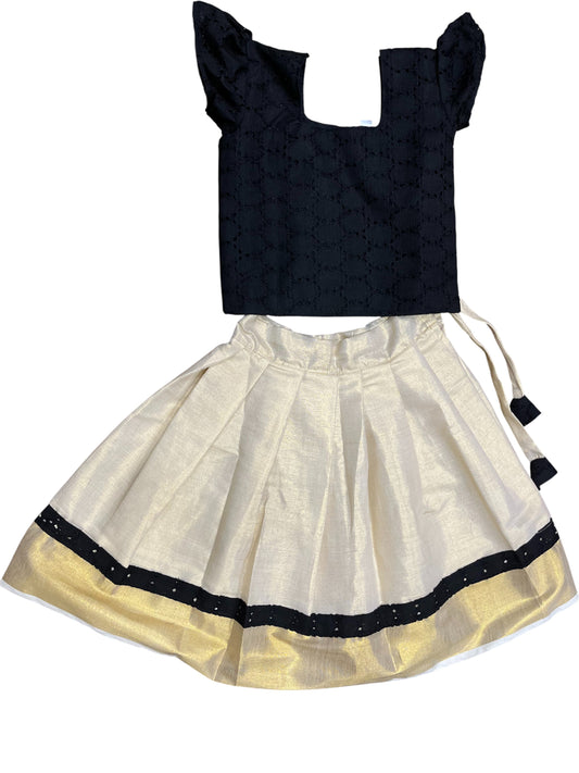 Southloom Kerala Tissue Kasavu Pavada Blouse  for Kids