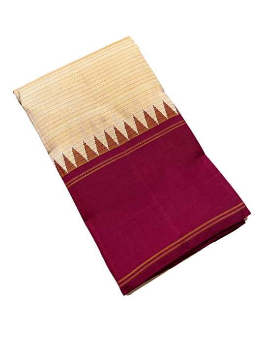 Southloom Pure Handloom Bridal Kanchipuram Silk Saree with Korvai Work (Beige)