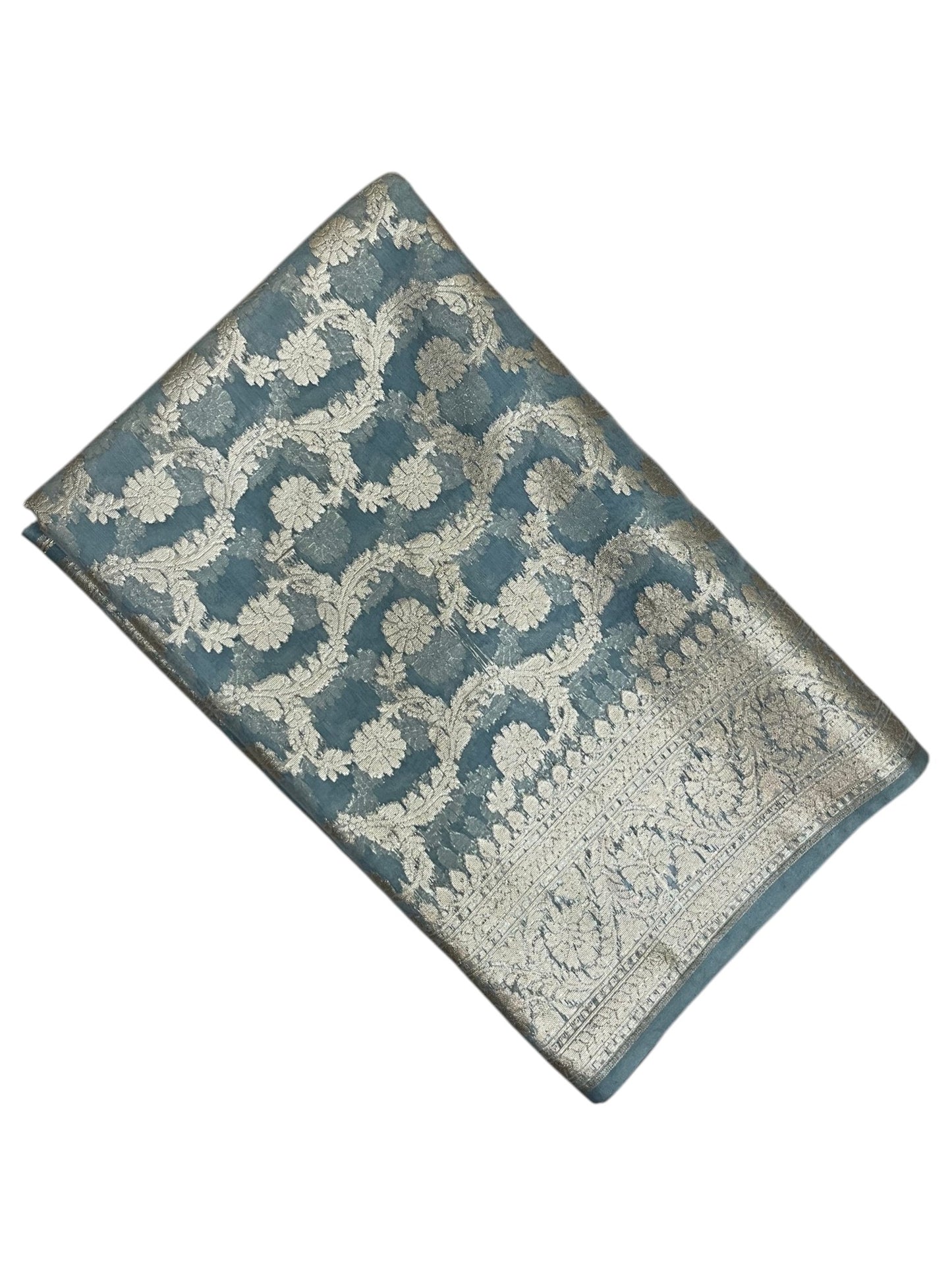 Southloom Cotton Banarasi Silk Saree with Woven Work on Body and Borders (Gray)