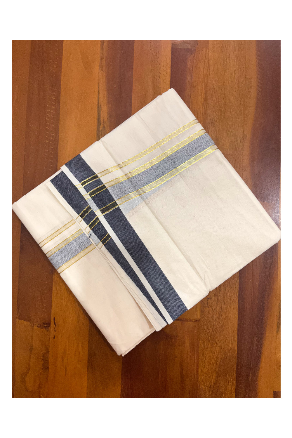 Kerala Cotton Double Mundu with Black and Kasavu Border (Onam Mundu 2023)