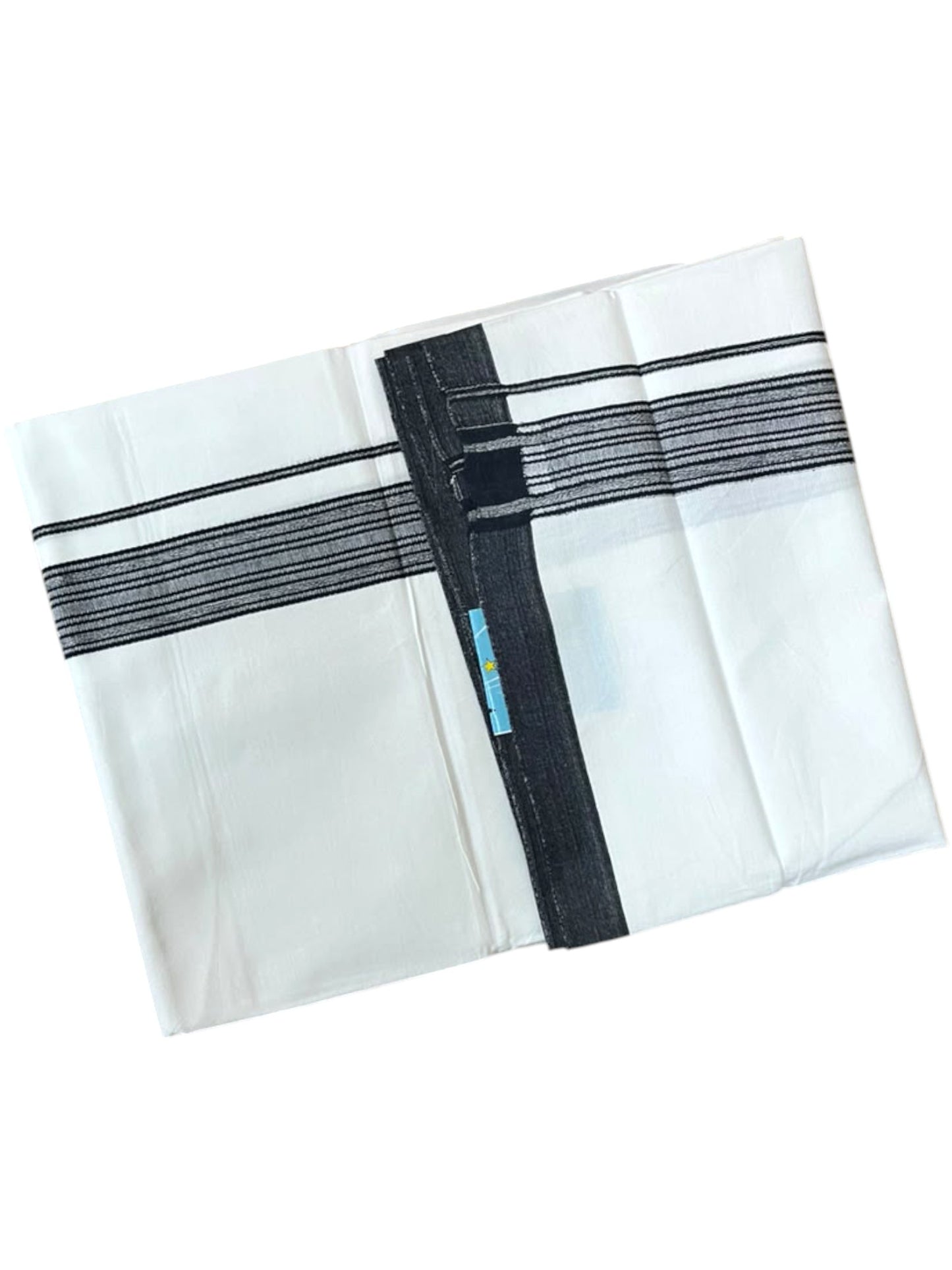 Southloom Pure White Single Cotton Mundu with Black Border (South Indian Kerala Dhoti)