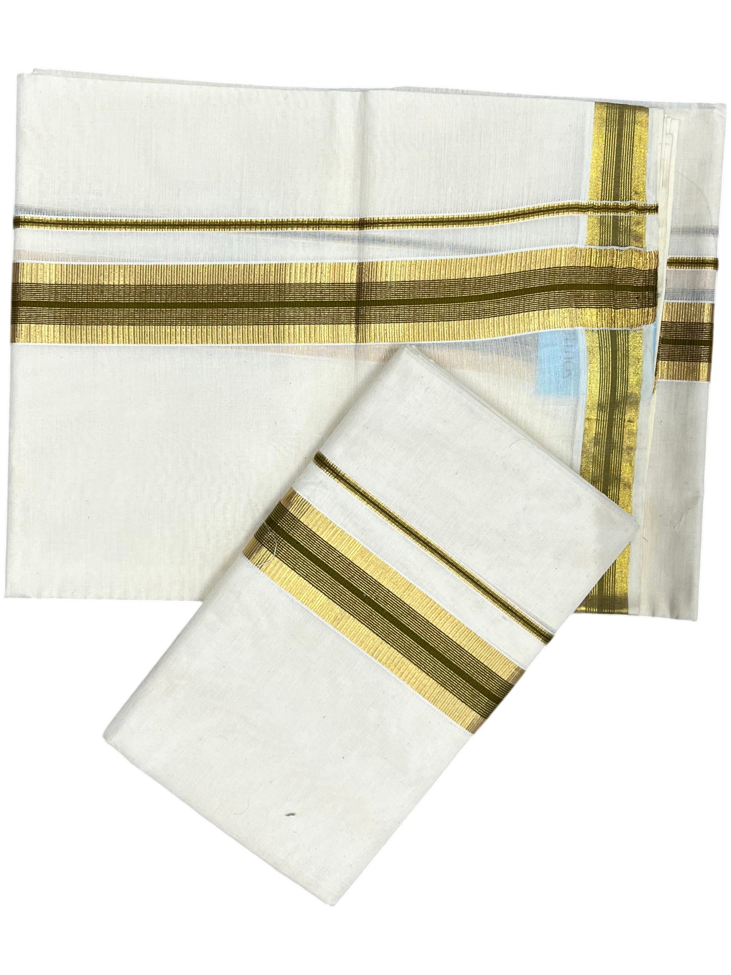 Southloom Pure Cotton Kerala Single Set Mundu (Mundum Neriyathum) with Olive green and Kasavu Border 2.80 Mtrs SLKK