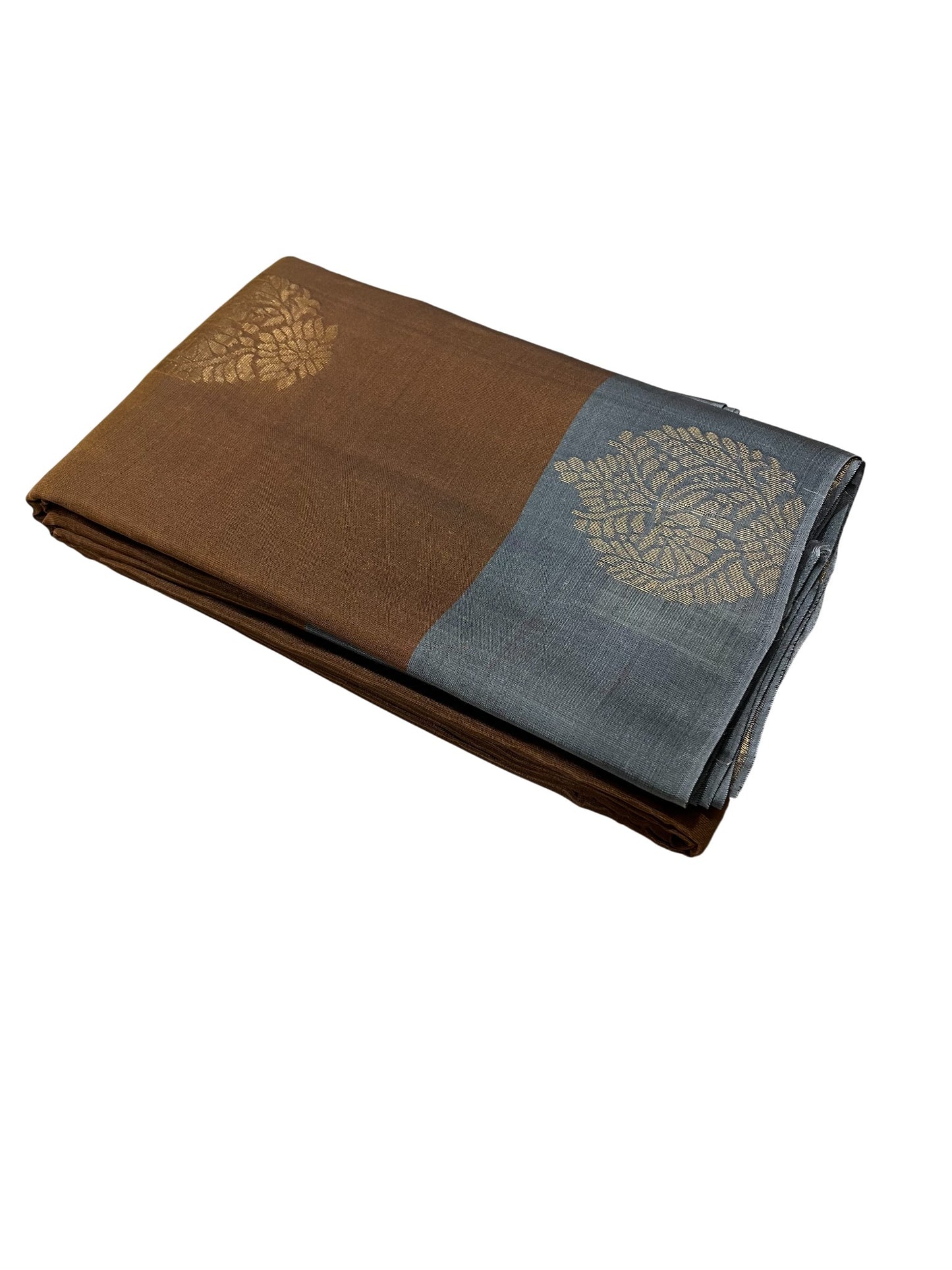 Southloom Pure Handloom Kanchipuram Silk Saree with Butta Work (Brown & Grey)