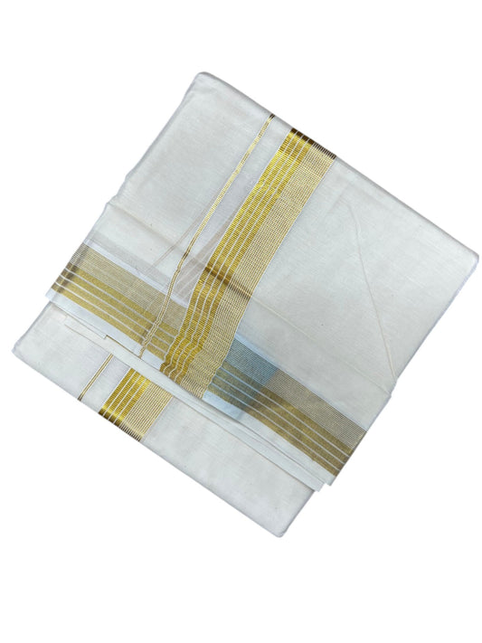 Southloom Kerala Pure Cotton Double Mundu with Gold Kasavu and Border (South Indian Dhoti)