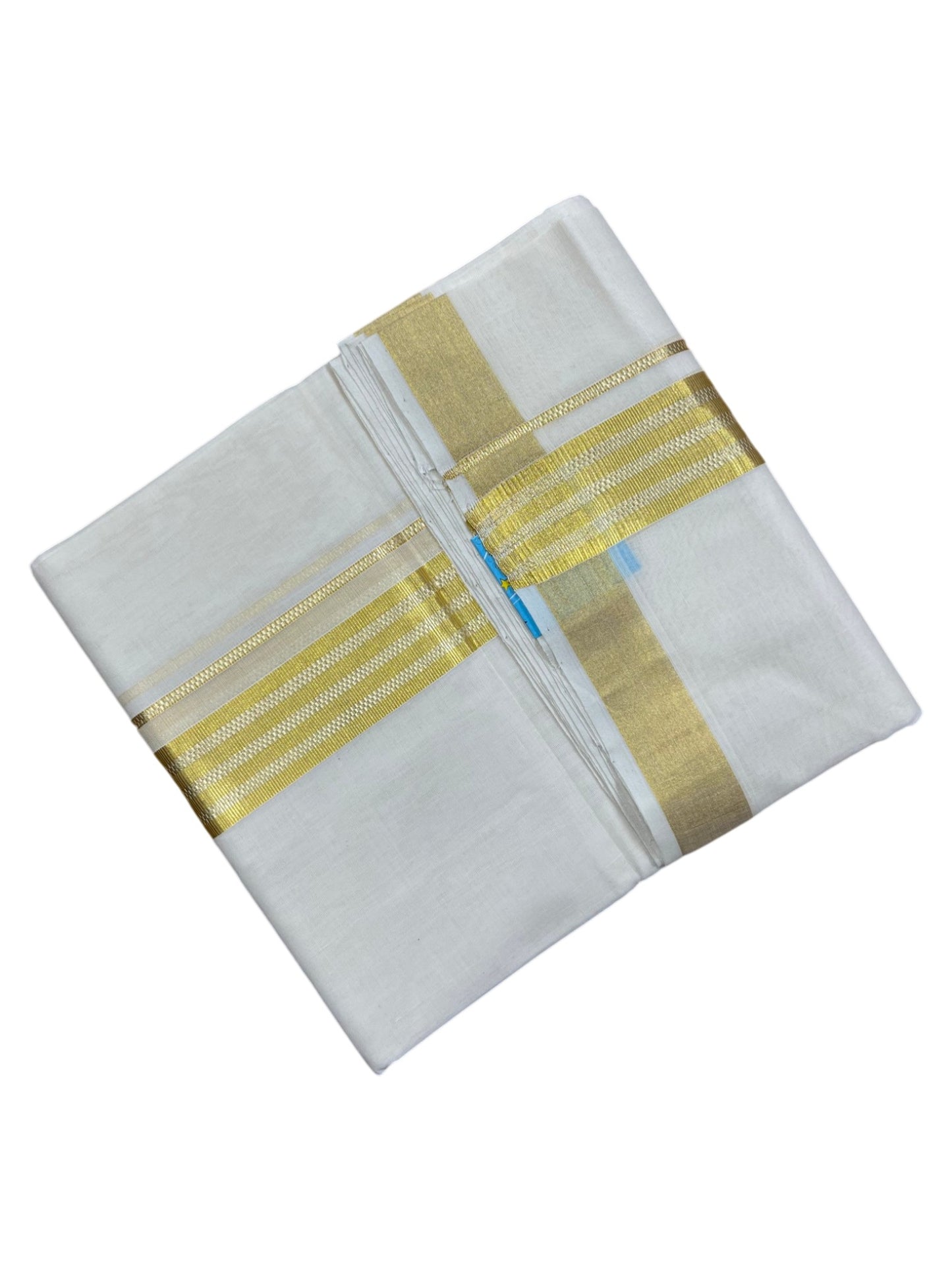 Southloom Premium Handloom Cotton Double Mundu with Gold Kasavu Border