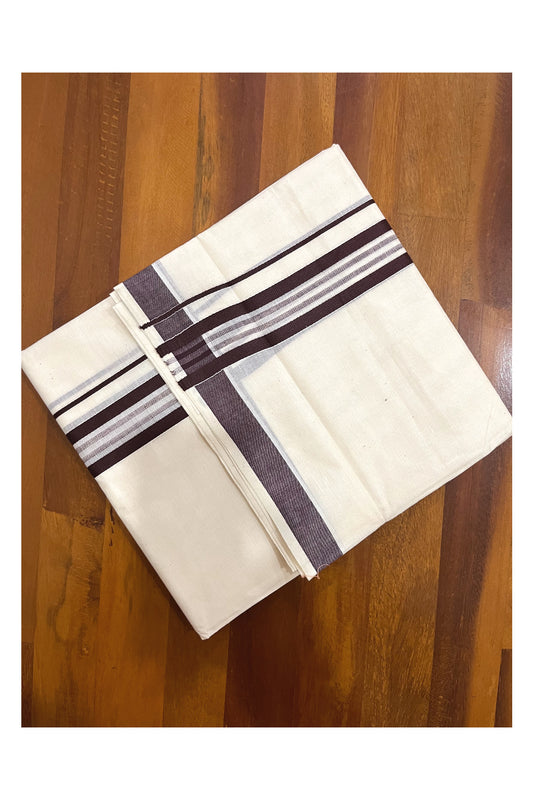 Kerala Cotton Double Mundu with Brown Line Border (Onam Mundu 2023)