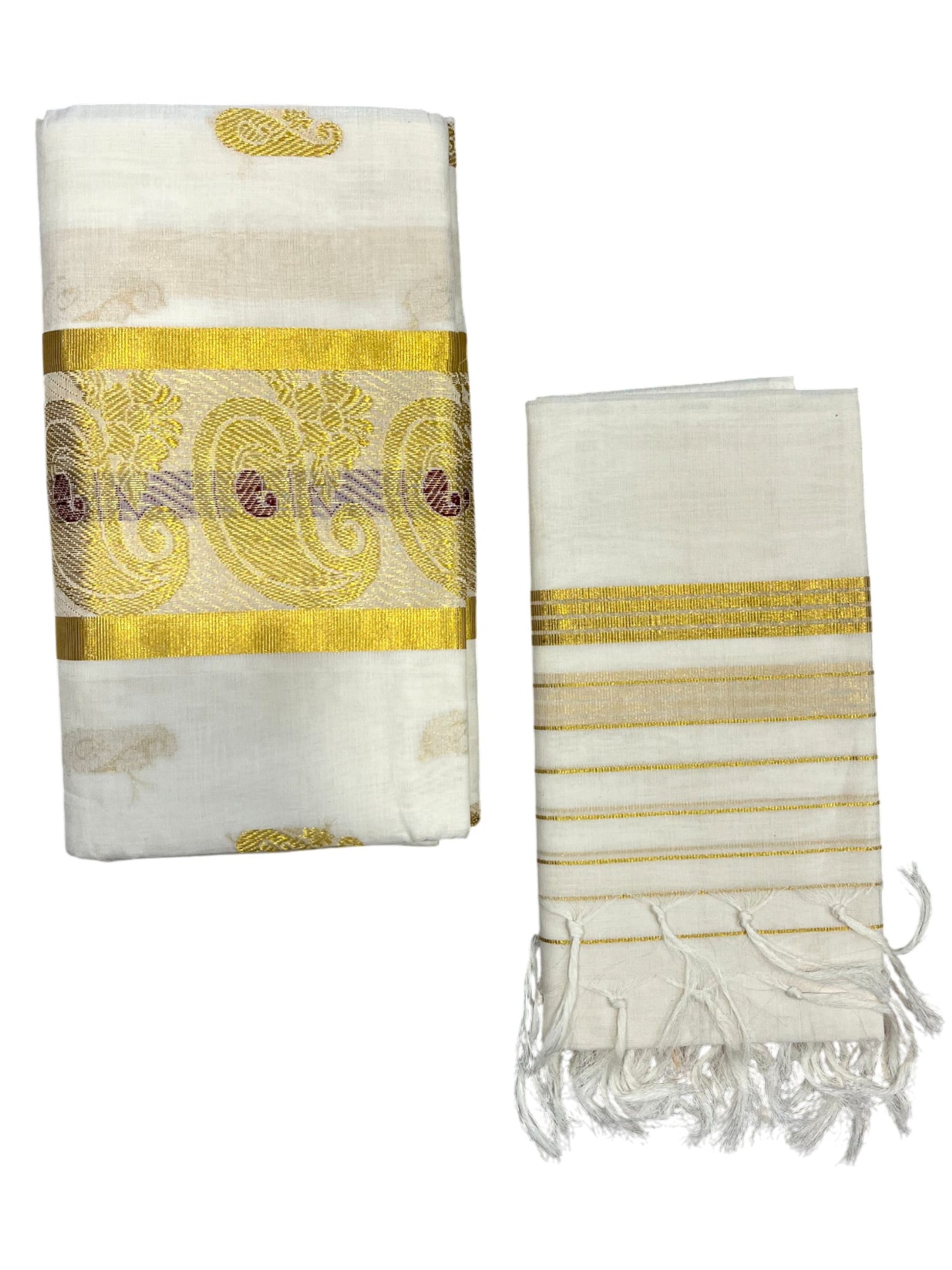 Southloom Premium Handloom Cotton Churidar Salwar Material with Kasavu Woven Design (include Lines Shawl / Dupatta)