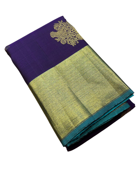 Southloom Pure Handloom Kanchipuram Silk Saree with Korvai Work(Gold & Violet)