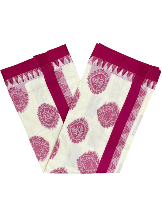 Southloom Pure Cotton Kerala Saree with Magenta Heavy Woven Designs and Temple Border