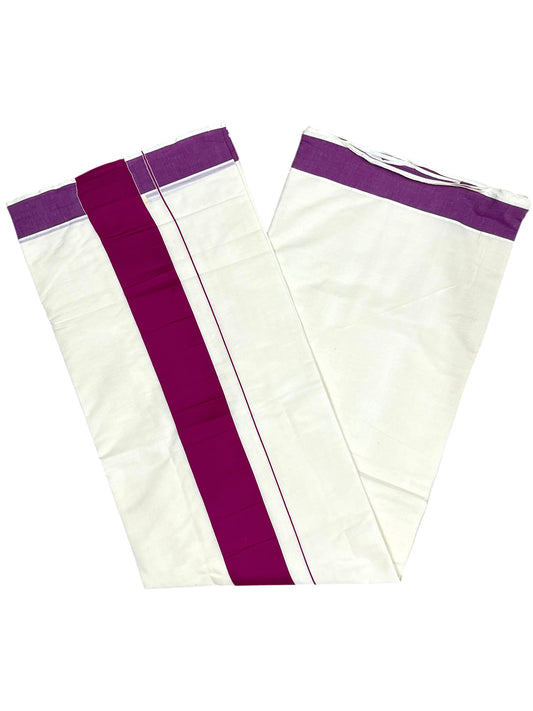 Southloom Kerala Pure Cotton Plain Kasavu Saree with Magenta Border 3 inch