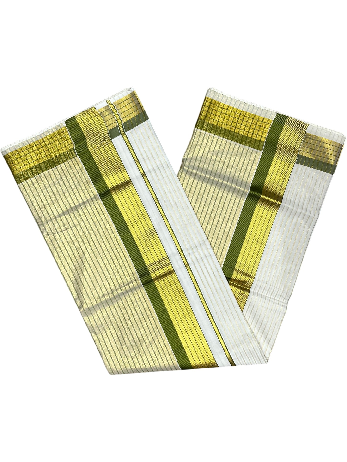 Southloom Kerala Pure Cotton Saree with Stripes on Body and Borders in Olive green SL334