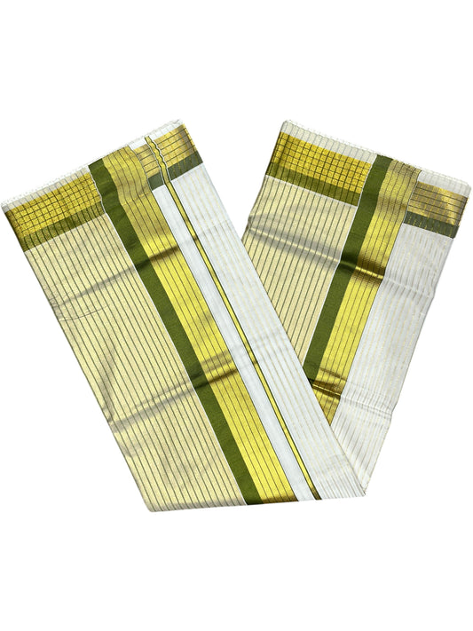 Southloom Kerala Pure Cotton Saree with Stripes on Body and Borders in Olive green SL334