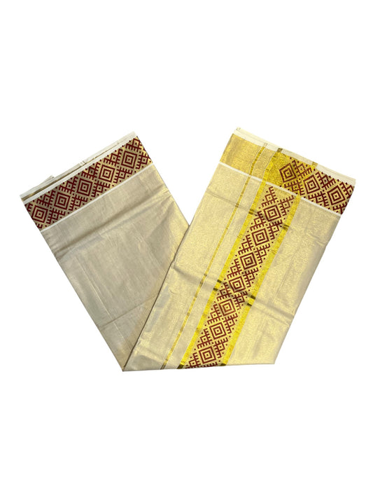 Southloom Kerala Tissue Kasavu Plain Saree Maroon Hand Printed