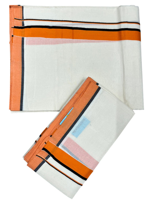 Southloom Pure Cotton Kerala Single Set Mundu (Mundum Neriyathum) with Orange & Black Border