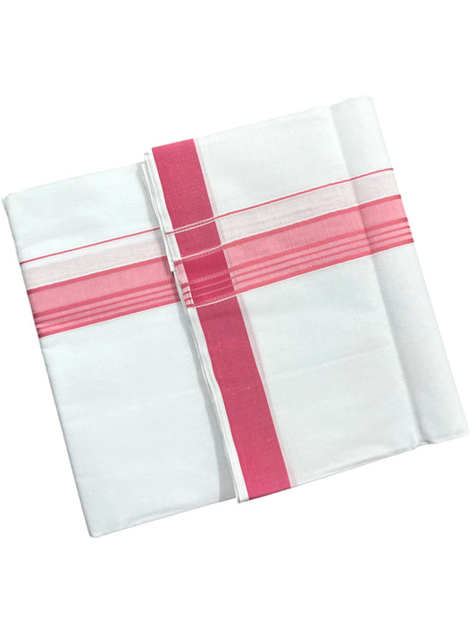 Southloom Pure White Cotton Mundu with Pink Lines Border (South Indian Kerala Dhoti)