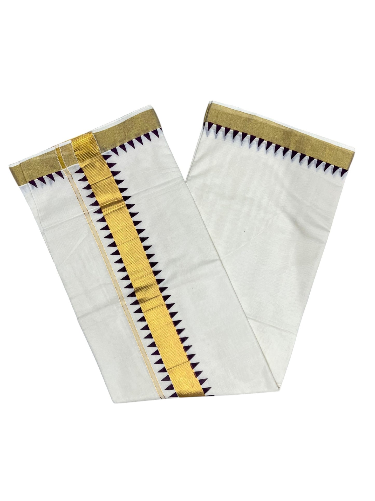 Southloom Cotton Kerala Kasavu Saree with purple Tample Design Border