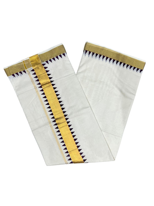 Southloom Cotton Kerala Kasavu Saree with purple Temple Design Border
